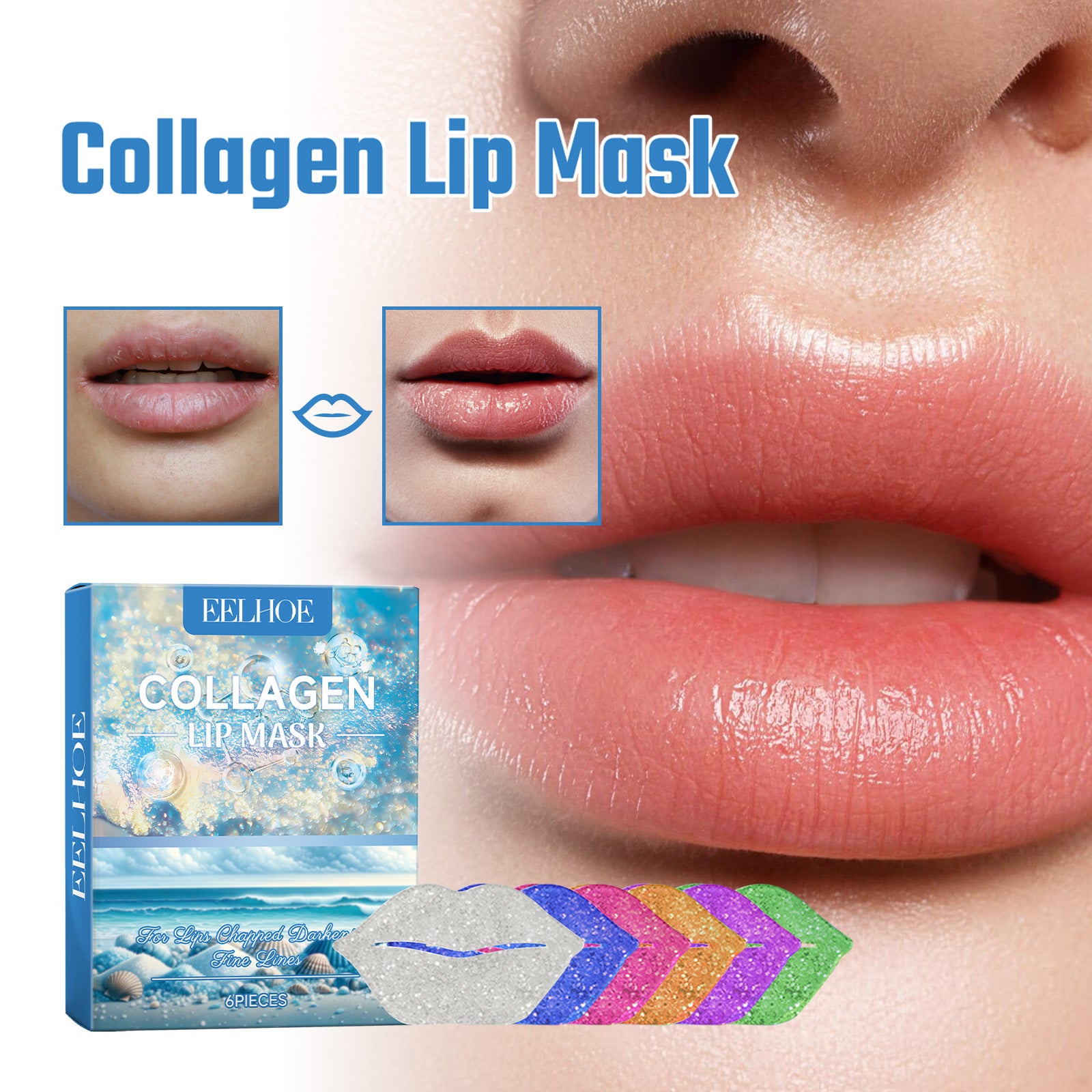 EELHOE Collagen Lip Mask, Prevents Dry Cracking, Fades Lip Lines, Removes Dead Skin, Moisturizes For Plump Lips.