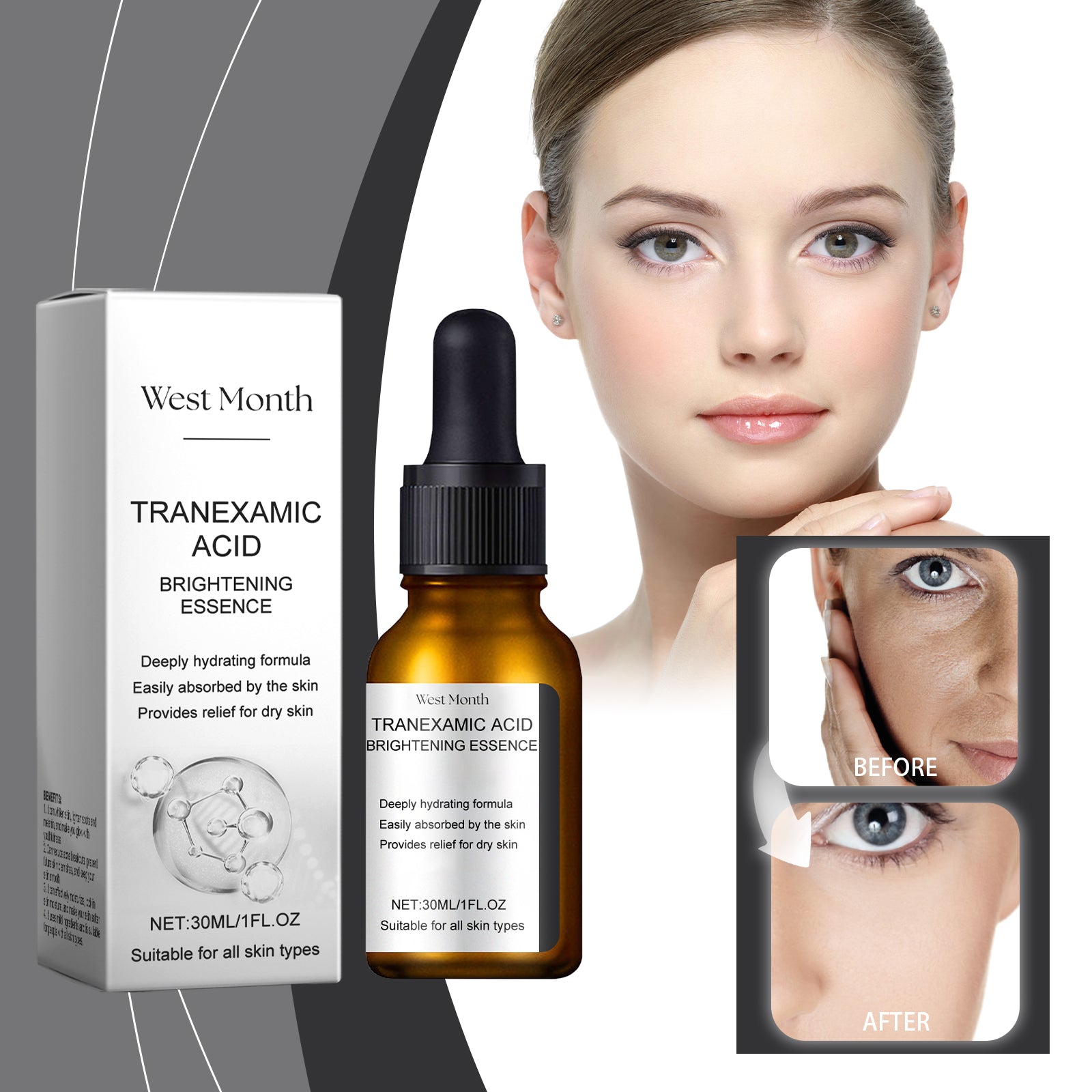 West&Month Brightening Essence, Even, Bright, Refreshing, Non-Sticky, Natural, Shiny And Nourishing Skin Essence