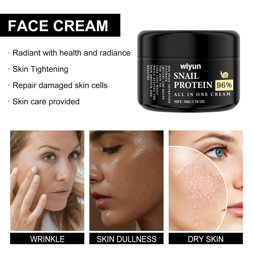 Wiyun Snail Protein All In One Cream, Hydrating Moisturizing Refreshing Delicate Skin Repair Dark Yellow Face Brightening Cream