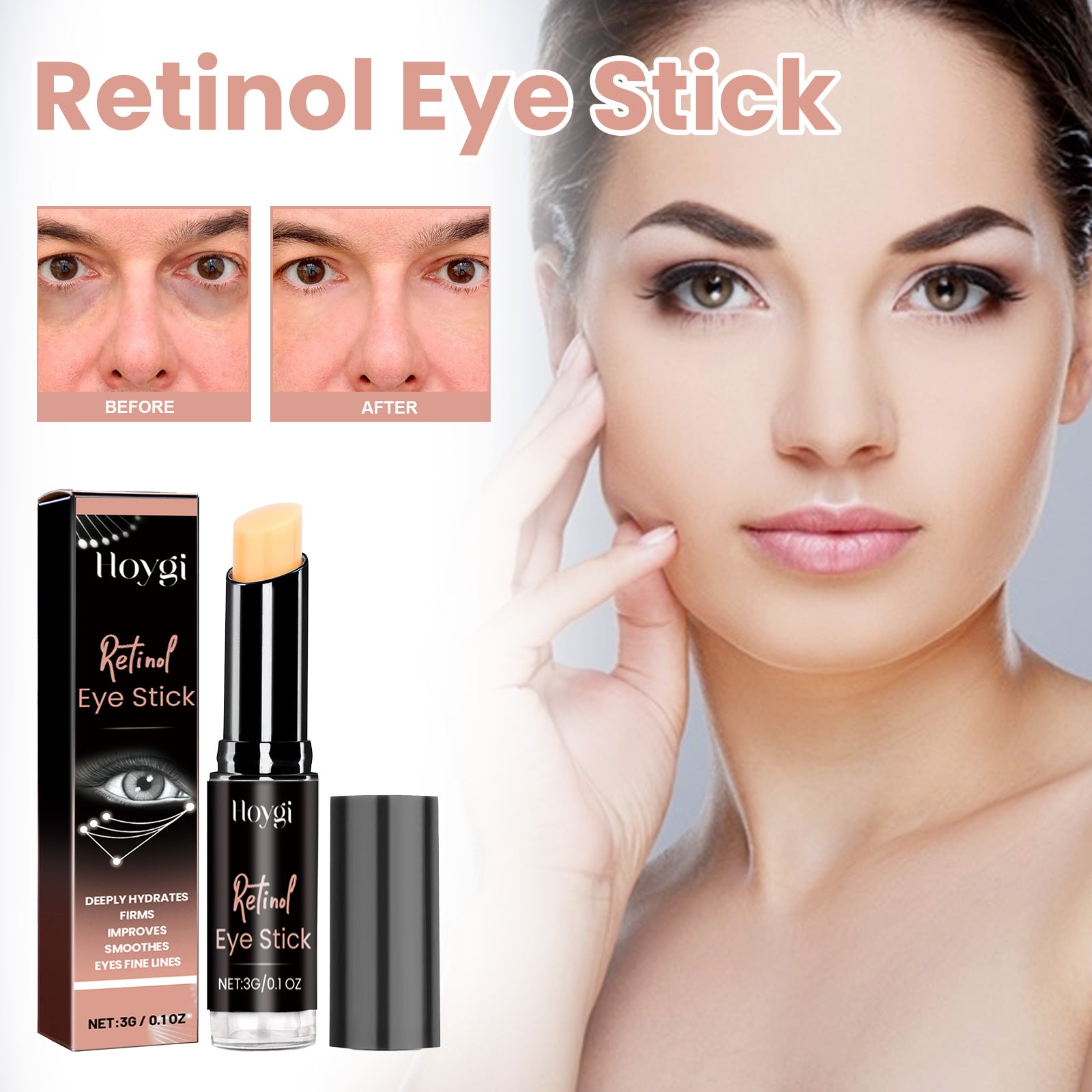 Hoygi Retinol Eye Stick, Brightening And Firming Skin Around Eyes Fade Eye Lines Dark Circles Anti-Aging Eye Cream