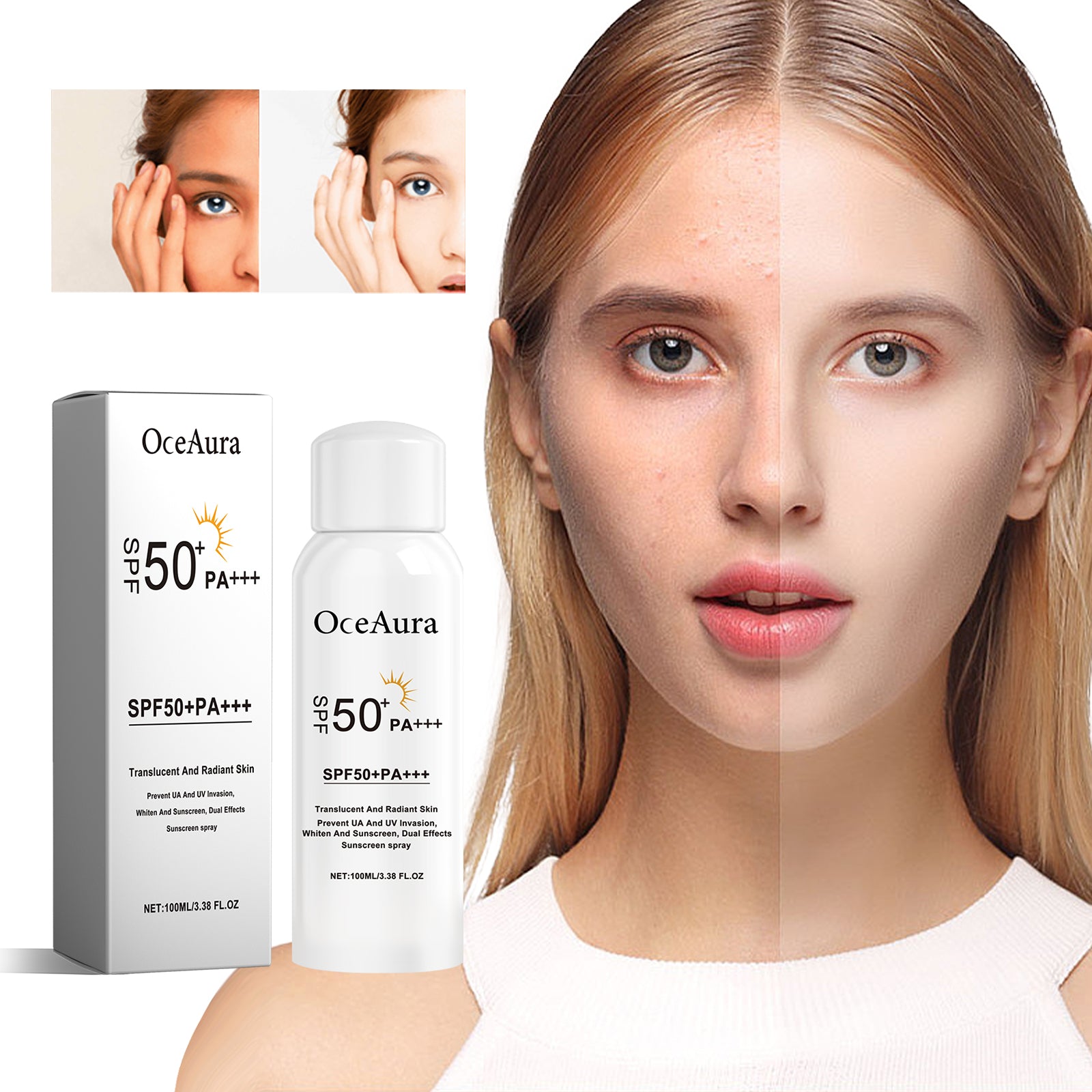 OceAura Sunscreen Spray, Moisturizing And Refreshing Protective Spray For Outdoor Uv Protection