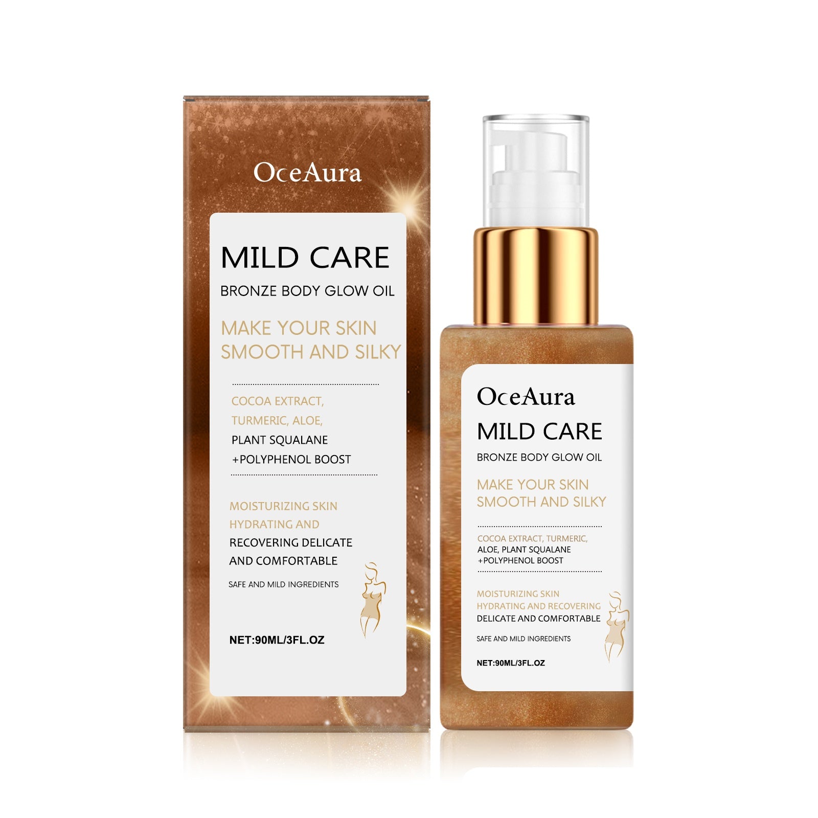 OceAura Antique Bronze Body Shimmer Oil, Shimmering Antique Bronze Liquid, Rose Gold Highlighter Oil, Waterproof Moisturizing Massage.