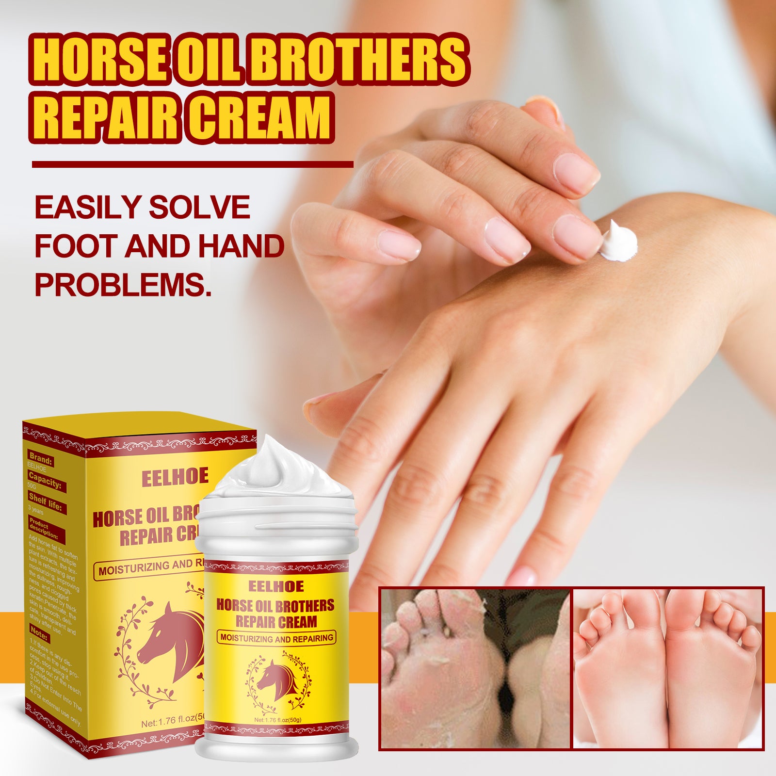 EELHOE Horse Oil Hand And Foot Repair Cream, Chapped Skin Care Moisturizing And Anti-Peeling Repair Cream