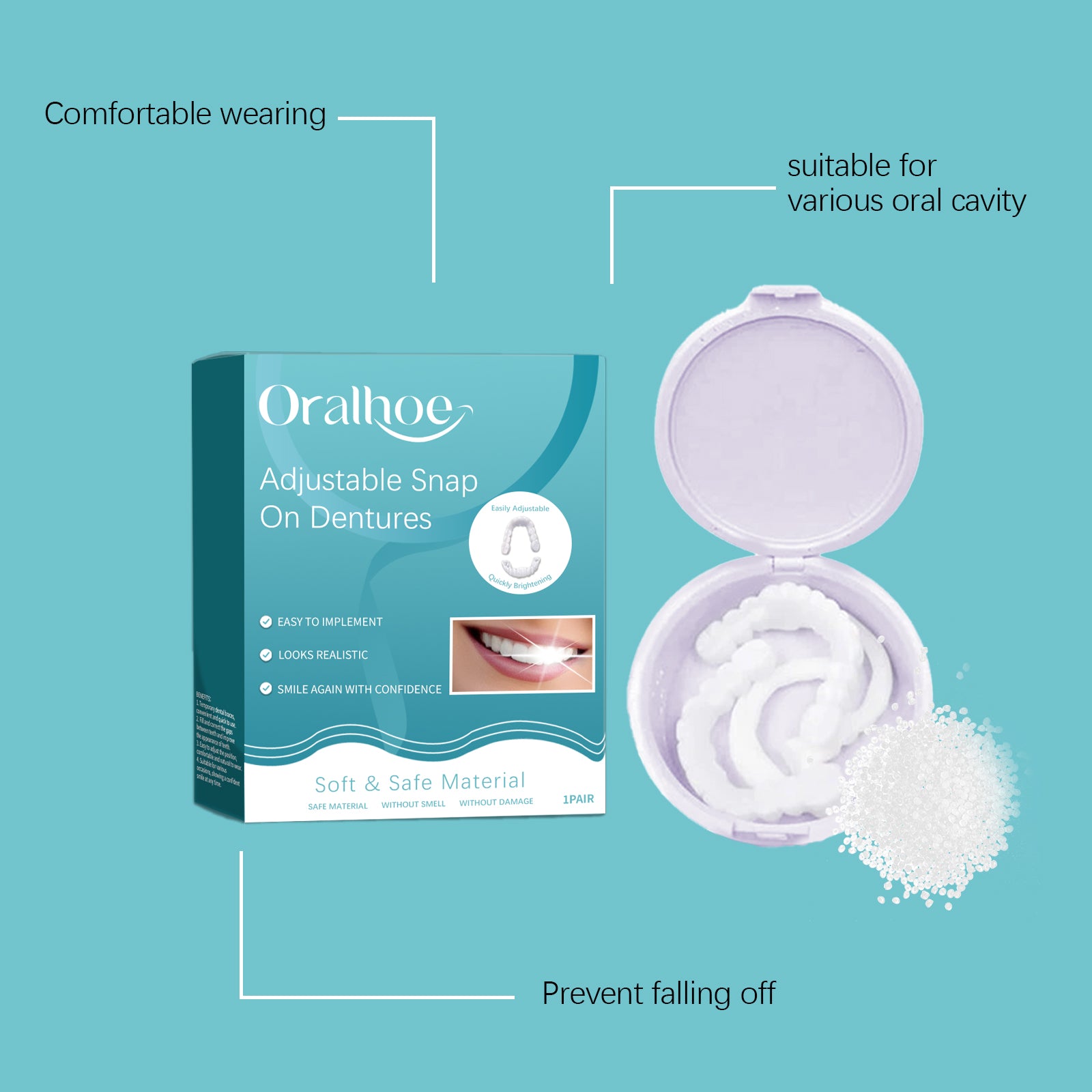 Oralhoe Adjustable Snap Dentures Comfortable Natural Temporary Fillings Braces Orthodontic Gap Kit