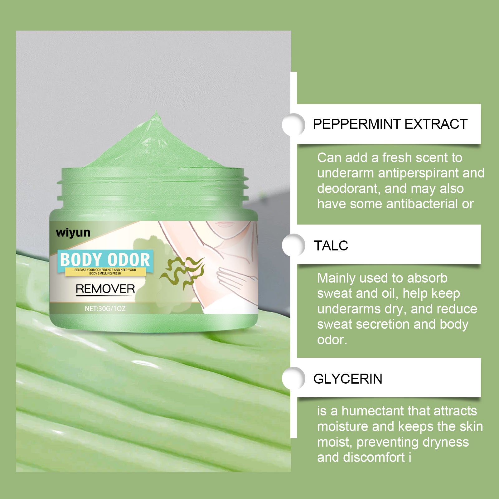 WIYUN Underarm Anti-perspirant Care Cream Cleans armpit sweat odor Refreshing and long-lasting body care cream