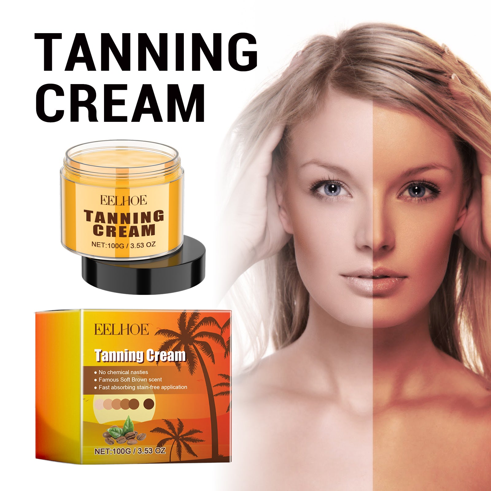 EELHOE Tanning Cream, Quick Tan Natural Comfort Tan Non-Greasy Moisturizer