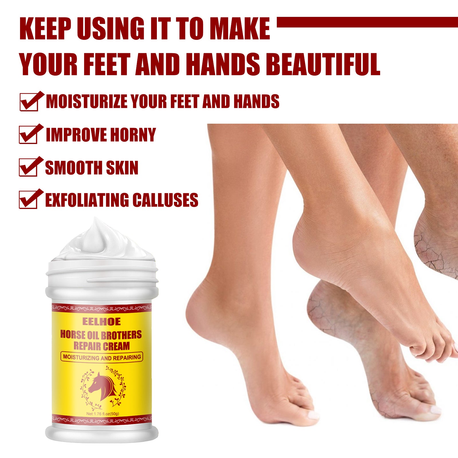 EELHOE Horse Oil Hand And Foot Repair Cream, Chapped Skin Care Moisturizing And Anti-Peeling Repair Cream