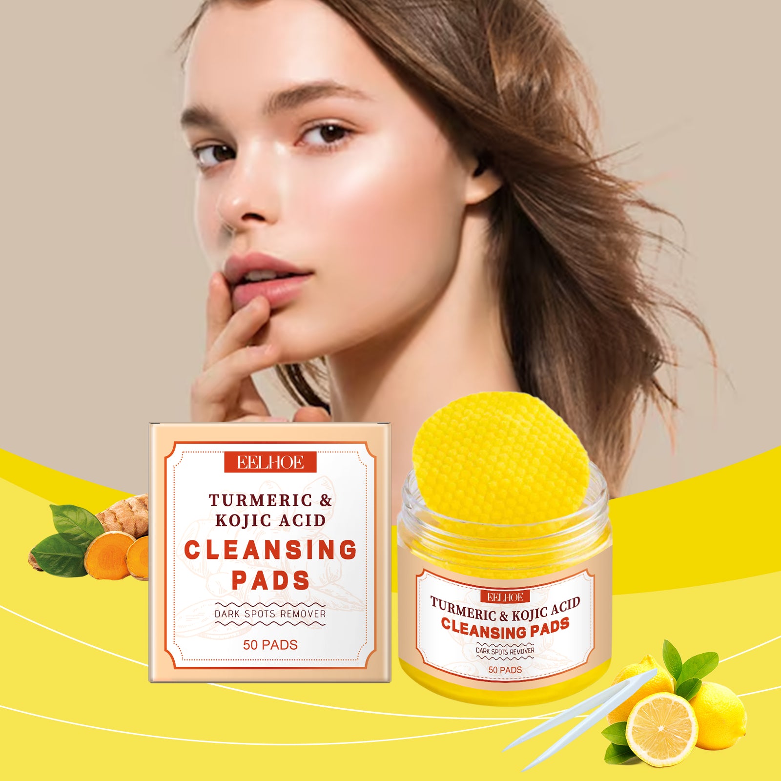 EELHOE Turmeric Exfoliating Cleansing Pad Repairs And Nourishes The Delicate Skin Of The Face, Gently Cleanses And Purifies